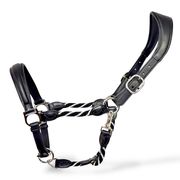 ANATOMICAL SOFT TOUCH HALTER IN PADDED LEATHER AND ROPE WITH LUREX INSERTS BLACK ANATOMICAL SOFT TOUCH HALTER IN PADDED LEATHER AND ROPE WITH LUREX INSERTS BLACK