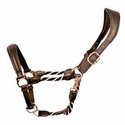 ANATOMICAL SOFT TOUCH HALTER IN PADDED LEATHER AND ROPE WITH LUREX INSERTS BROWN ANATOMICAL SOFT TOUCH HALTER IN PADDED LEATHER AND ROPE WITH LUREX INSERTS BROWN