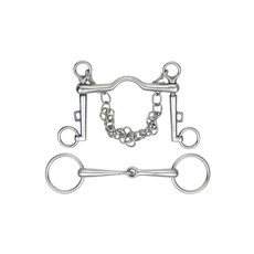 DOUBLE BIT SET: SNAFFLE + CURB WITH SHANKS AND CHAIN – STAINLESS STEEL DOUBLE BIT SET: SNAFFLE + CURB WITH SHANKS AND CHAIN – STAINLESS STEEL