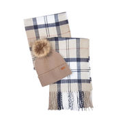 GIFT SET BERRETTO CON PON PON E SCIARPA IN TARTAN BEIGE GIFT SET BERRETTO CON PON PON E SCIARPA IN TARTAN BEIGE
