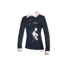 GIRLS PIQUE' LONG SLEEVES POLO SHIRT BY EQUILINE FLORA NAVY GIRLS PIQUE' LONG SLEEVES POLO SHIRT BY EQUILINE FLORA NAVY