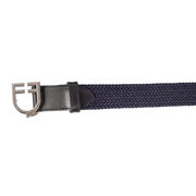 LEATHER AND STRETCH BELT WITH LOGO BUCKLE NAVY LEATHER AND STRETCH BELT WITH LOGO BUCKLE NAVY