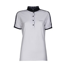 POLO DA EQUITAZIONE DA DONNA CON COLLO ALLA COREANA A MEZZA MANICA CON STAMPA A FIORI ANIMO COL. BIANCO-BLU POLO DA EQUITAZIONE DA DONNA CON COLLO ALLA COREANA A MEZZA MANICA CON STAMPA A FIORI ANIMO COL. BIANCO-BLU