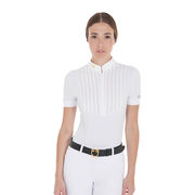 POLO DA EQUITAZIONE DONNA COTONE PLISSETATO BIANCO POLO DA EQUITAZIONE DONNA COTONE PLISSETATO BIANCO