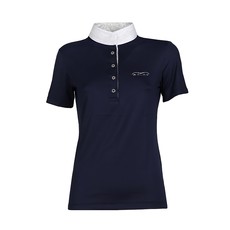 SHORT SLEEVED COMPETITION POLO WITH FLOWER INSERTS ANIMO Women Blue silver SHORT SLEEVED COMPETITION POLO WITH FLOWER INSERTS ANIMO Women Blue silver
