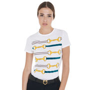 T-SHIRT DONNA SLIM FIT MANICA CORTA CON STAMPA FILETTI T-SHIRT DONNA SLIM FIT MANICA CORTA CON STAMPA FILETTI